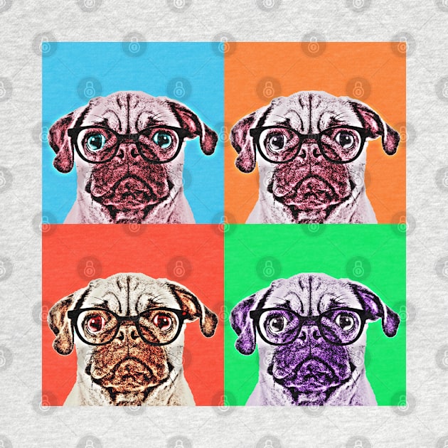 Geek Pug in Pop Art Portrait ( 4 Colors ) by luigitarini